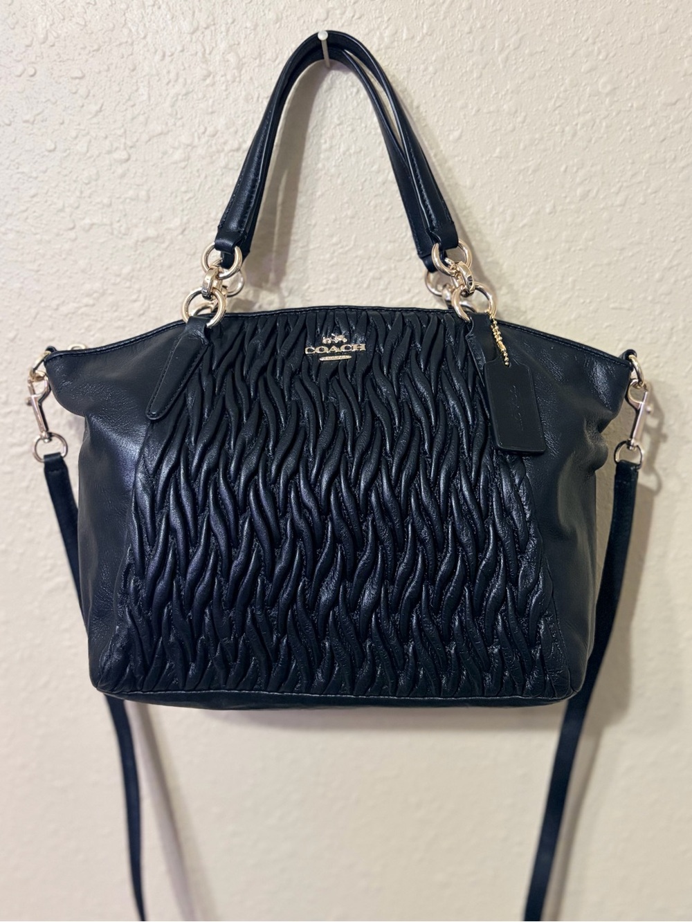 Coach Black Braided-Front Leather Tote with Gold Hardware